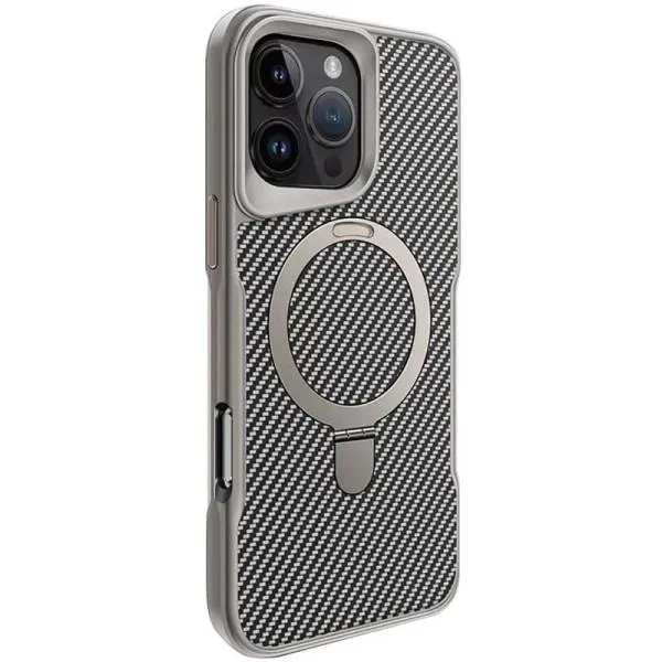 TPU+PC чохол Metal Buttons with Magnetic Fit Carbon Ring для Apple iPhone 16 Pro (6.3") — Сірий — фото 1