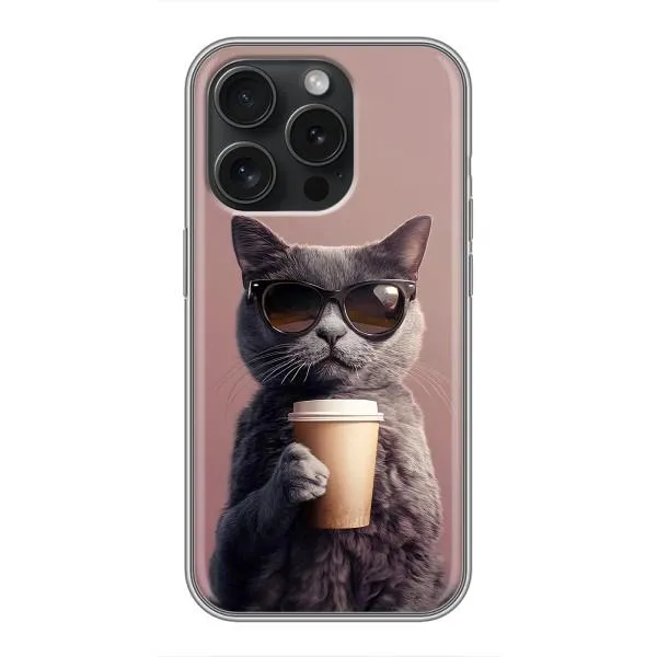 Чехол с принтом «Кот с кофе» для iPhone 16 Pro