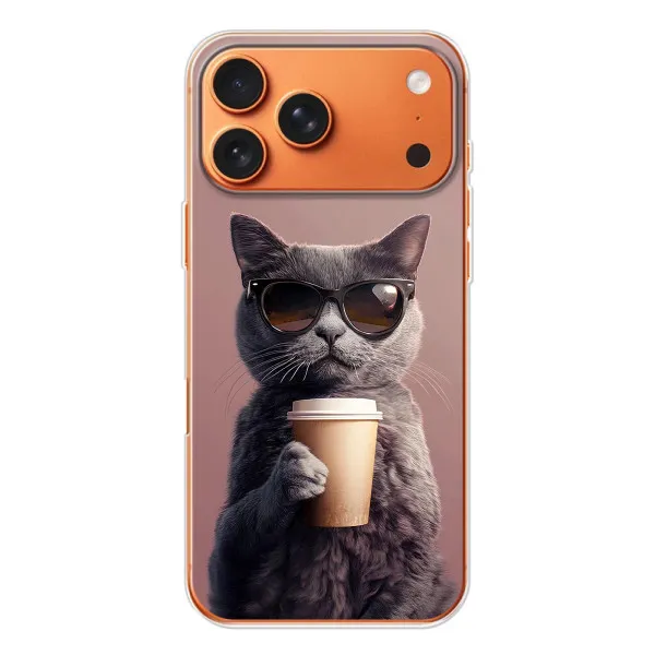 Чехол с принтом «Кот с кофе» для iPhone 17 Pro Max Чехол с принтом «Кот с кофе» для iPhone 17 Pro Max