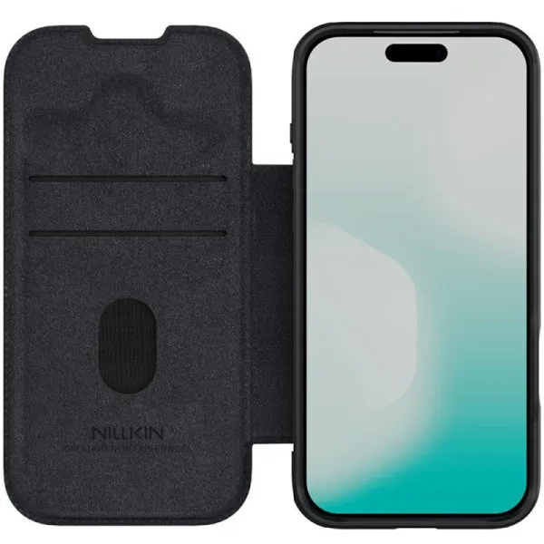 Шкіряний чохол-книжка Nillkin Qin Pro Camshield для Apple iPhone 17 Pro / 18 Pro (6.3") — Чорний — фото 4