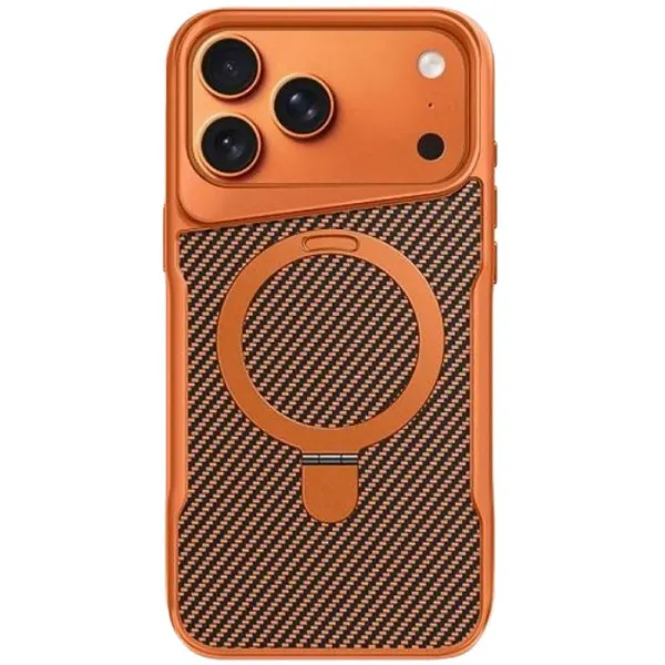 TPU+PC чохол Metal Buttons with Magnetic Fit Carbon Ring для Apple iPhone 17 Pro (6.3") — Помаранчевий