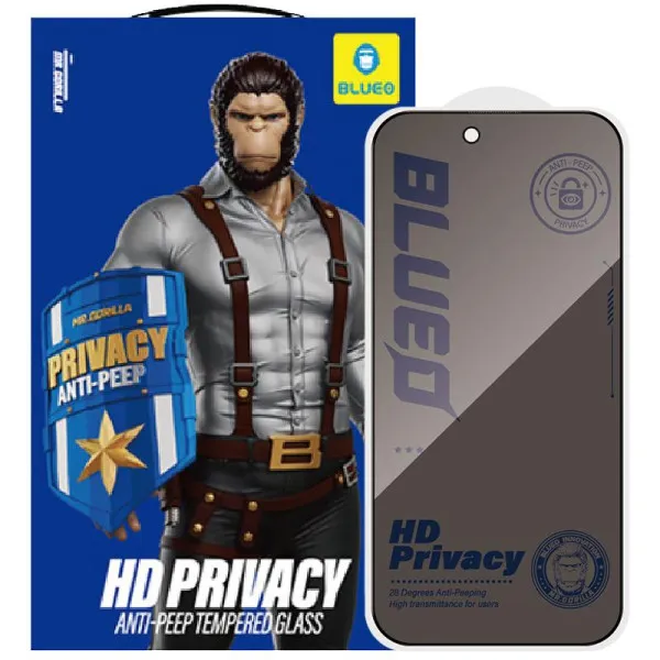 Захисне 2.5D скло Blueo Full Cover Anti-Peep для Apple iPhone 17 / 17 Pro / 16 Pro (6.3") — Чорний — фото 1