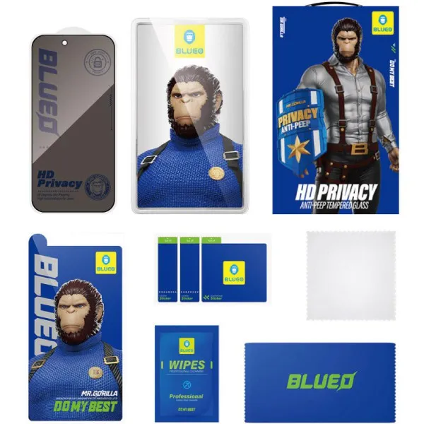 Захисне 2.5D скло Blueo Full Cover Anti-Peep для Apple iPhone 17 / 17 Pro / 16 Pro (6.3") — Чорний — фото 4