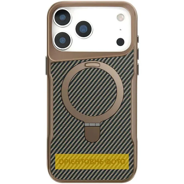 TPU+PC чохол Metal Buttons with Magnetic Fit Carbon Ring для Apple iPhone 17 (6.3") — Золотий — фото 1