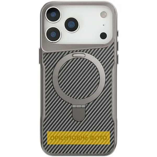 TPU+PC чохол Metal Buttons with Magnetic Fit Carbon Ring для Apple iPhone 17 (6.3") — Сірий — фото 1