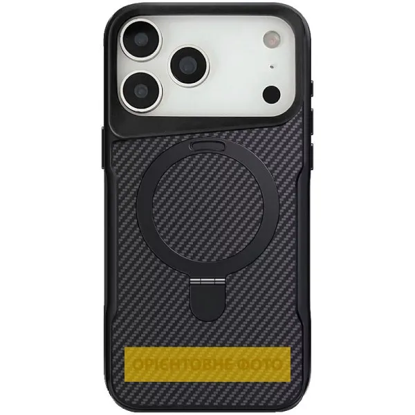 TPU+PC чохол Metal Buttons with Magnetic Fit Carbon Ring для Apple iPhone 17 (6.3") — Чорний — фото 1