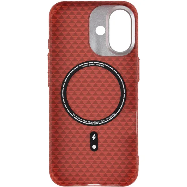 Чехол TPU+PC KVZV Triangular Pattern with Magnetic Fit для Apple iPhone 17 (6.3") — Красный — фото 3
