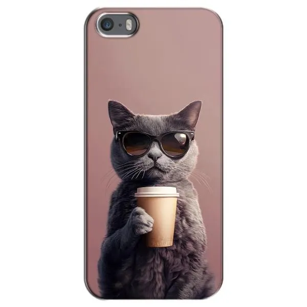 Чехол с принтом «Кот с кофе» для iPhone 5 / 5s / SE
