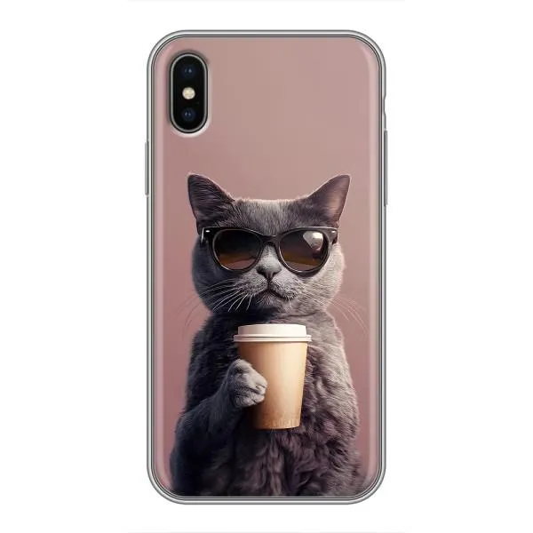 Чехол с принтом «Кот с кофе» для iPhone Xs