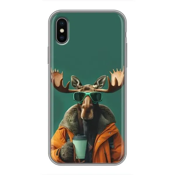 Чехол с принтом «Лось с кофе» для iPhone Xs