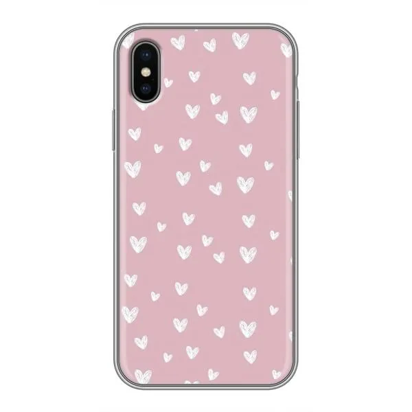 Чехол с принтом «Сердечки на розовом» для iPhone Xs