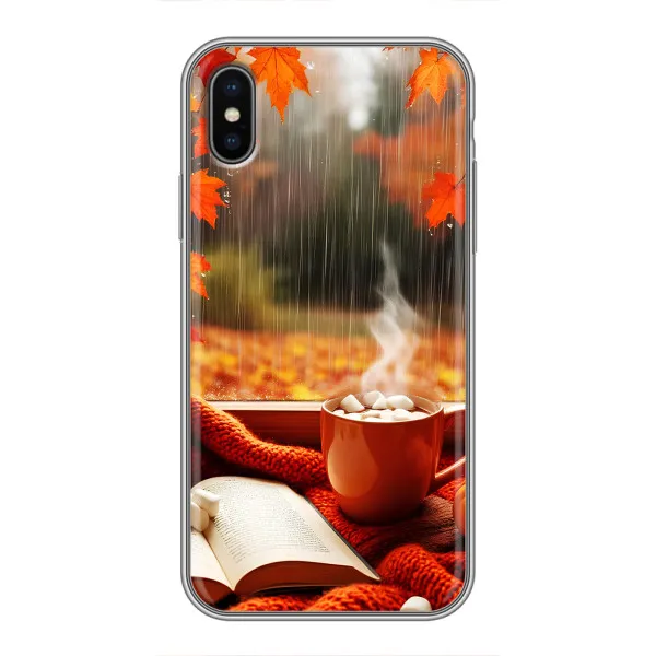 Чехол с принтом «Кофе и дождь» для iPhone Xs