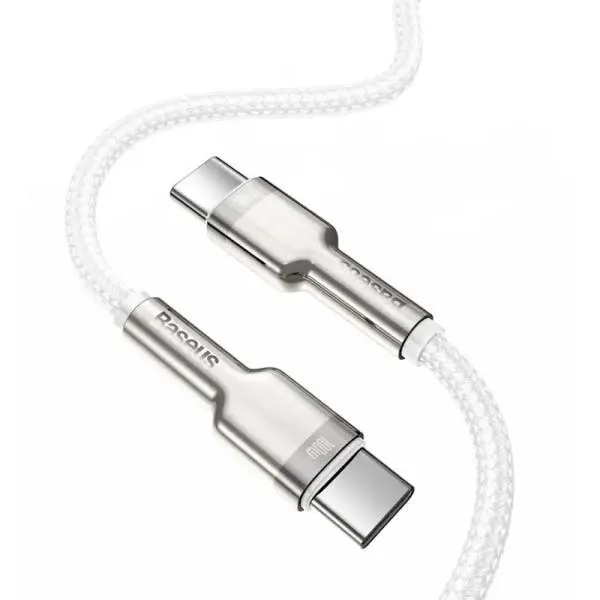 Дата кабель Baseus Cafule Metal Type-C to Type-C 100W (1m) (CATJK-C) — Белый — фото 2