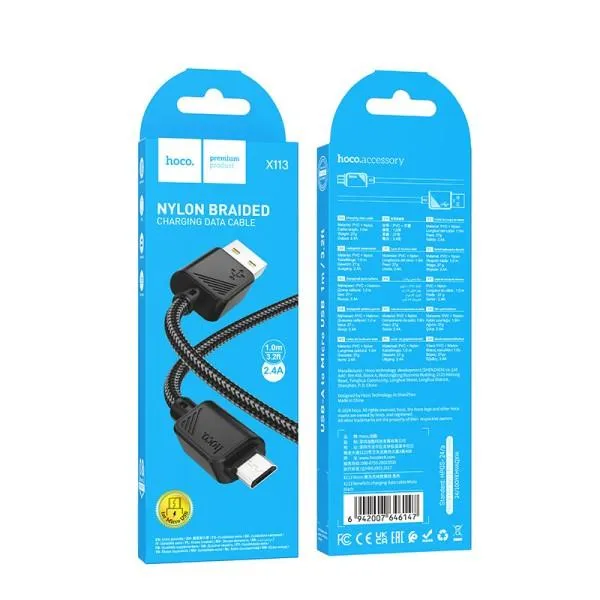 Дата кабель Hoco X113 Beneficio USB to MicroUSB (1m) — Черный — фото 4