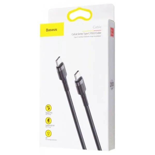 Дата кабель Baseus Cafule Type-C to Type-C PD2.0 60W (2m) (CATKLF-H) — Чорний — фото 5