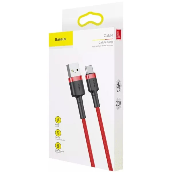 Дата кабель Baseus Cafule USB to Type-C Cable 2A (2m) (CATKLF-C) — Красный — фото 5
