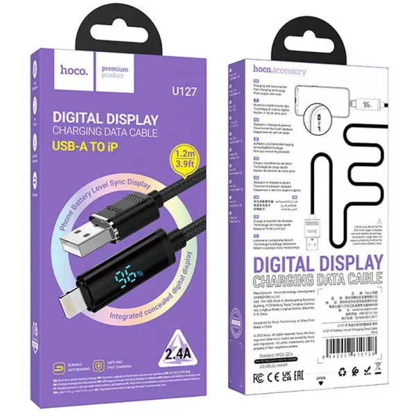 Дата кабель Hoco U127 Power USB to Lightning (1.2m) — Черный — фото 5