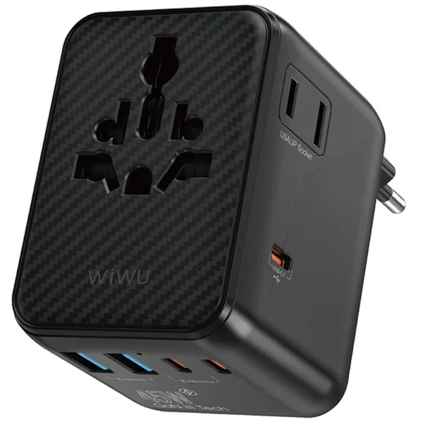 Мережевий універсальний перехідник WIWU UA010 Warrior GaN 45W + 2USB-A/3C — Чорний — фото 1