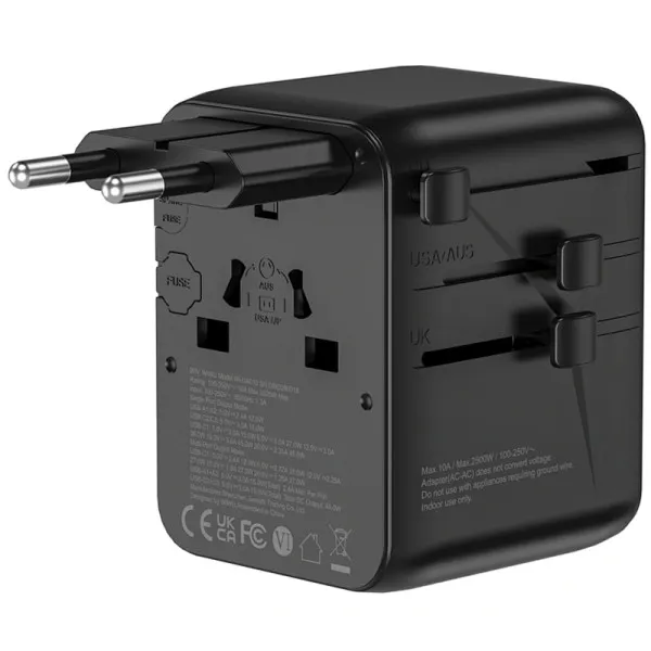 Мережевий універсальний перехідник WIWU UA010 Warrior GaN 45W + 2USB-A/3C — Чорний — фото 2