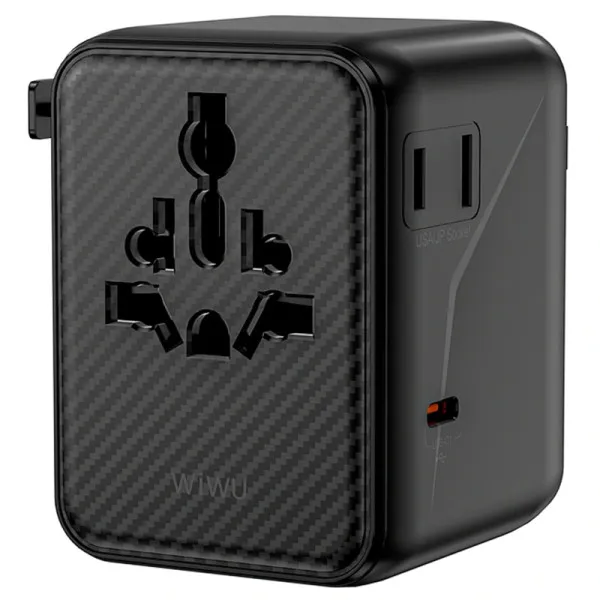 Мережевий універсальний перехідник WIWU UA010 Warrior GaN 45W + 2USB-A/3C — Чорний — фото 4