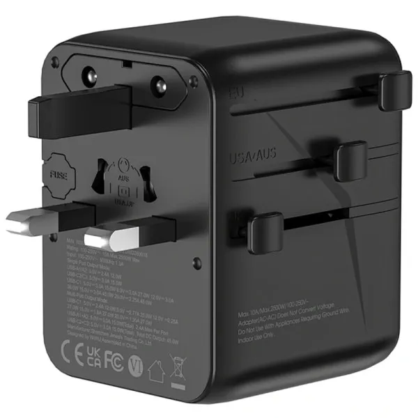Мережевий універсальний перехідник WIWU UA010 Warrior GaN 45W + 2USB-A/3C — Чорний — фото 5