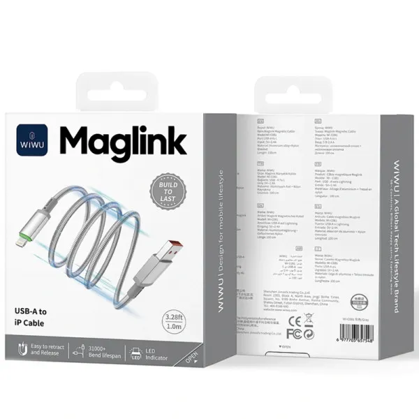 Дата кабель WIWU C081 Maglink USB to Lightning 12W (1m) — Сірий — фото 5