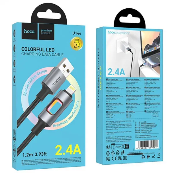 Дата кабель Hoco U144 New USB to Lightning 2.4A (1.2m) — Черный — фото 2
