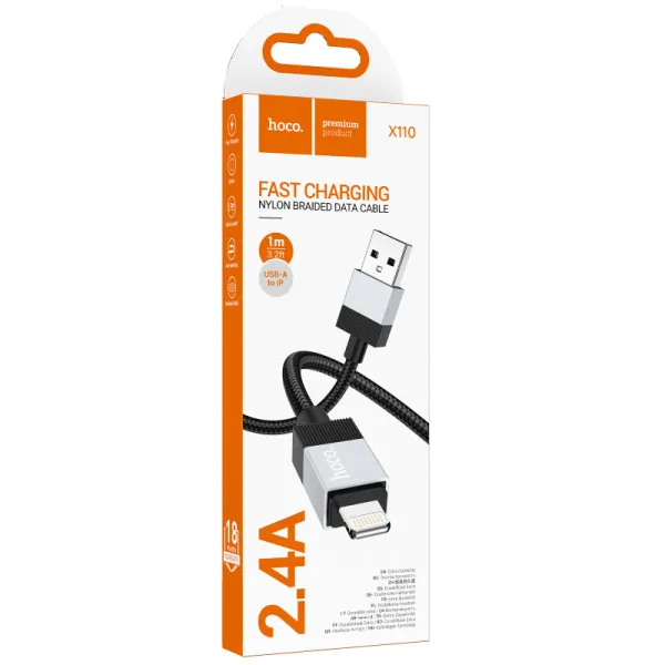 Дата кабель Hoco X110 Honorific USB to Lightning 2.4A (1m) — Чорний — фото 5