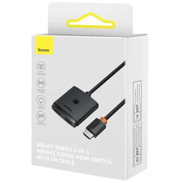 Перехідник HUB Baseus AirJoy Series 2in1 HDMI to HDMI/HDMI (B01331105) — Чорний — фото 2