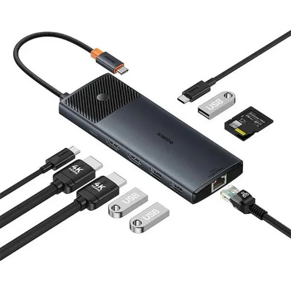Перехідник HUB Baseus Metal Gleam II OS 10in1 Dual Display (B00061800123-01) — Чорний — фото 1
