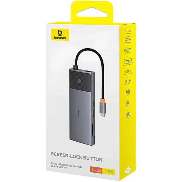 Перехідник HUB Baseus Metal Gleam II OS 10in1 Dual Display (B00061800123-01) — Чорний — фото 2