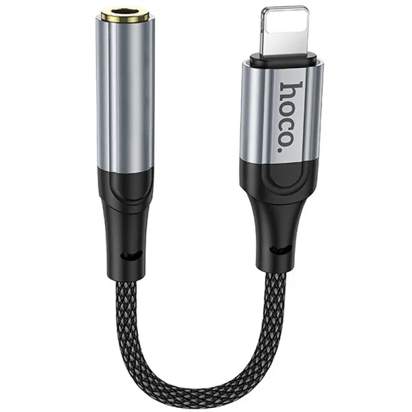 Аудіо кабель Aux Hoco LS36A Fresh 3.5mm to Lightning (0.12m) — Сірий — фото 1
