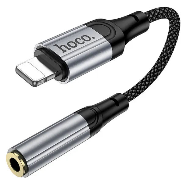 Аудіо кабель Aux Hoco LS36A Fresh 3.5mm to Lightning (0.12m) — Сірий — фото 3