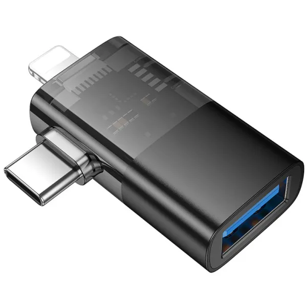 Перехідник Hoco UA36E Combo 2-in-1 (Type-C/Lightning to USB2.0) — Чорний — фото 4