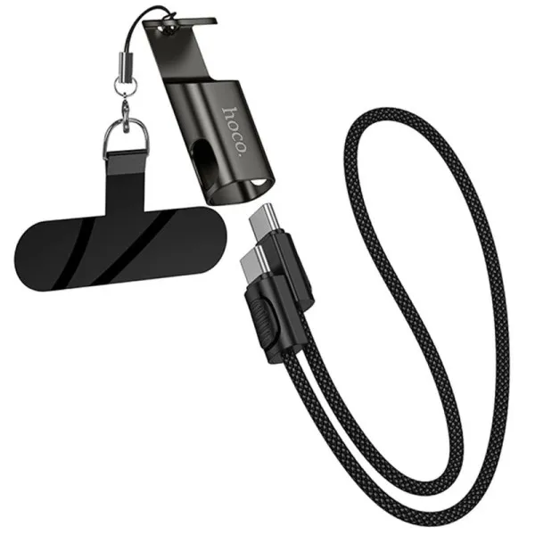 Дата кабель Hoco X126 Experto Type-C to Type-C 60W + Phone Holder & Lanyard (0.35m) — Чорний — фото 1