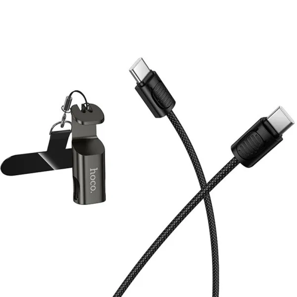Дата кабель Hoco X126 Experto Type-C to Type-C 60W + Phone Holder & Lanyard (0.35m) — Чорний — фото 3