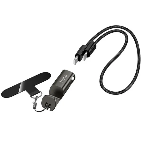 Дата кабель Hoco X126 Experto Type-C to Type-C 60W + Phone Holder & Lanyard (0.35m) — Чорний — фото 4