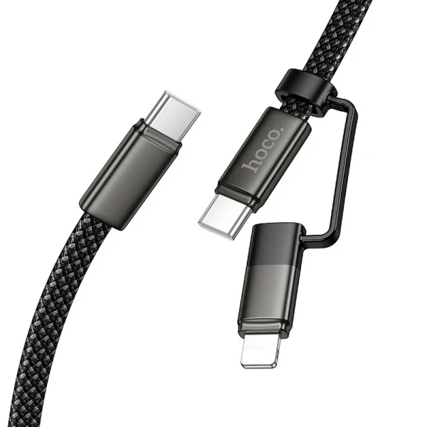 Дата кабель Hoco X125 Surplus 2in1 Type-C to Lightning/Type-C 60W (1m) — Чорний — фото 1