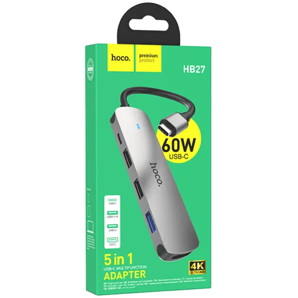 Перехідник HUB Hoco HB27 10-Port (Type-C to HDTV+USB3.0+PD+2xUSB2.0) — Сірий — фото 2