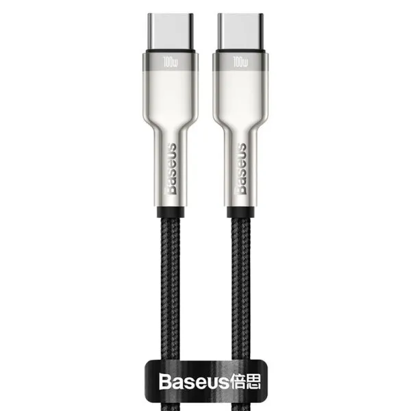 Дата кабель Baseus Cafule Metal Type-C to Type-C 100W (2m) (CATJK-D) — Чорний — фото 1