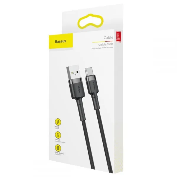 Дата кабель Baseus Cafule USB to Type-C Cable 2A (2m) (CATKLF-C) — Черный — фото 4