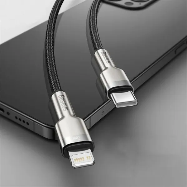 Дата кабель Baseus Cafule Metal Type-C to Lightning PD20W (1m) (CATLJK-A) — Черный — фото 2