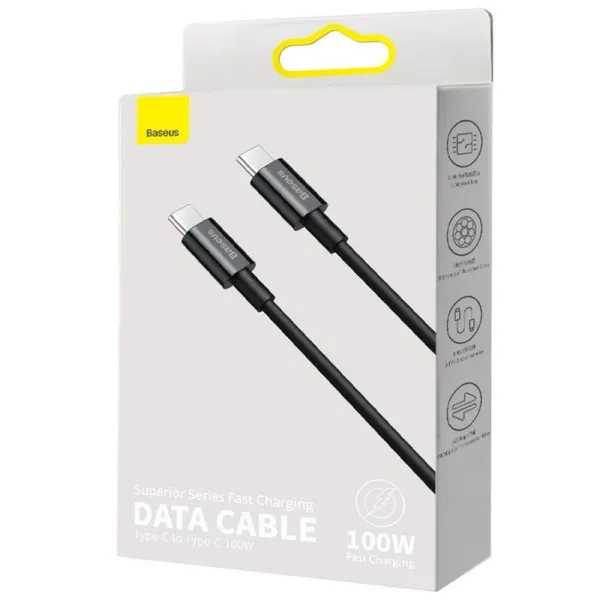 Дата кабель Baseus Superior Series Fast Charging Type-C to Type-C PD 100W (1m) (CATYS-B) — Черный — фото 5