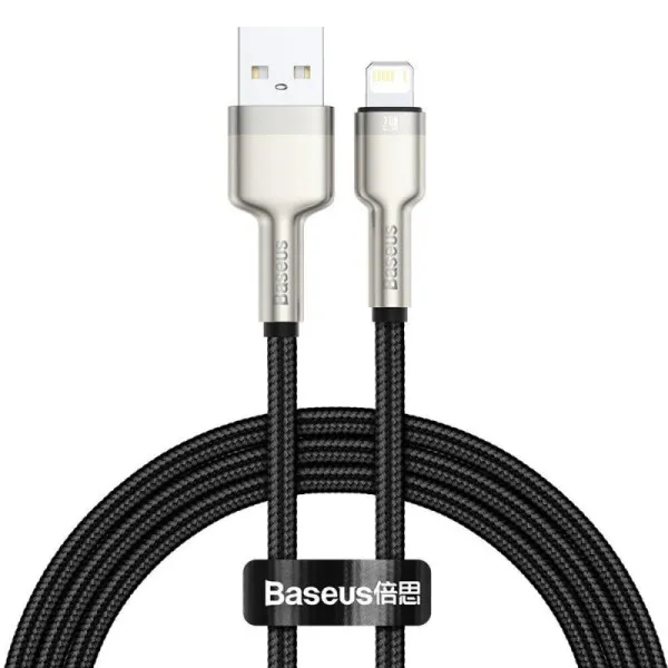Дата кабель Baseus Cafule Metal USB to Lightning 2.4A (1m) (CALJK-A0) — Черный — фото 1