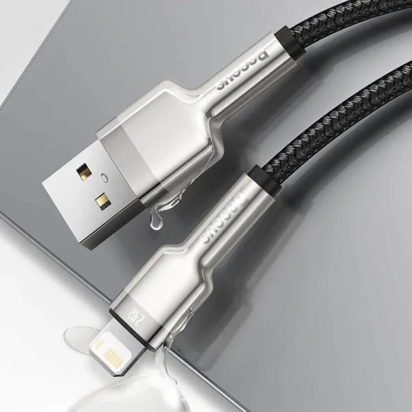 Дата кабель Baseus Cafule Metal USB to Lightning 2.4A (1m) (CALJK-A0) — Черный — фото 2