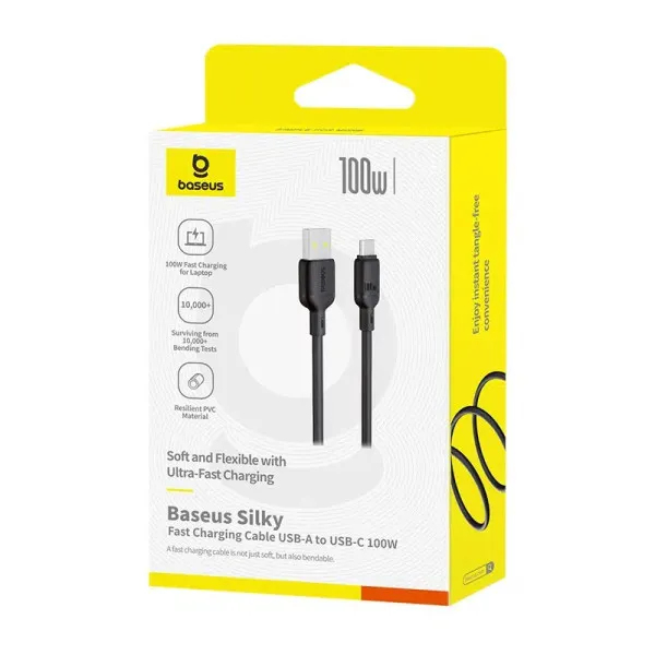 Дата кабель Baseus Silky Series OS Fast Charging USB to Type-C 100W (1m) (P10377703) — Черный — фото 5