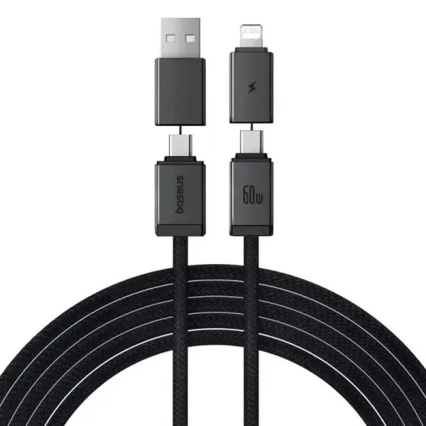 Дата кабель Baseus Versatile Two-for-Two USB/Type-C to Type-C/Lightning 60W (1m) (CB000162) — Чорний — фото 1