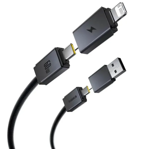 Дата кабель Baseus Versatile Two-for-Two USB/Type-C to Type-C/Lightning 60W (1m) (CB000162) — Чорний — фото 3