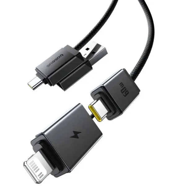 Дата кабель Baseus Versatile Two-for-Two USB/Type-C to Type-C/Lightning 60W (1m) (CB000162) — Чорний — фото 4