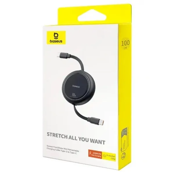 Дата кабель Baseus Free2Draw Mini Retractable Type-C to Type-C 100W (1m) (P10364500) — Чорний — фото 4